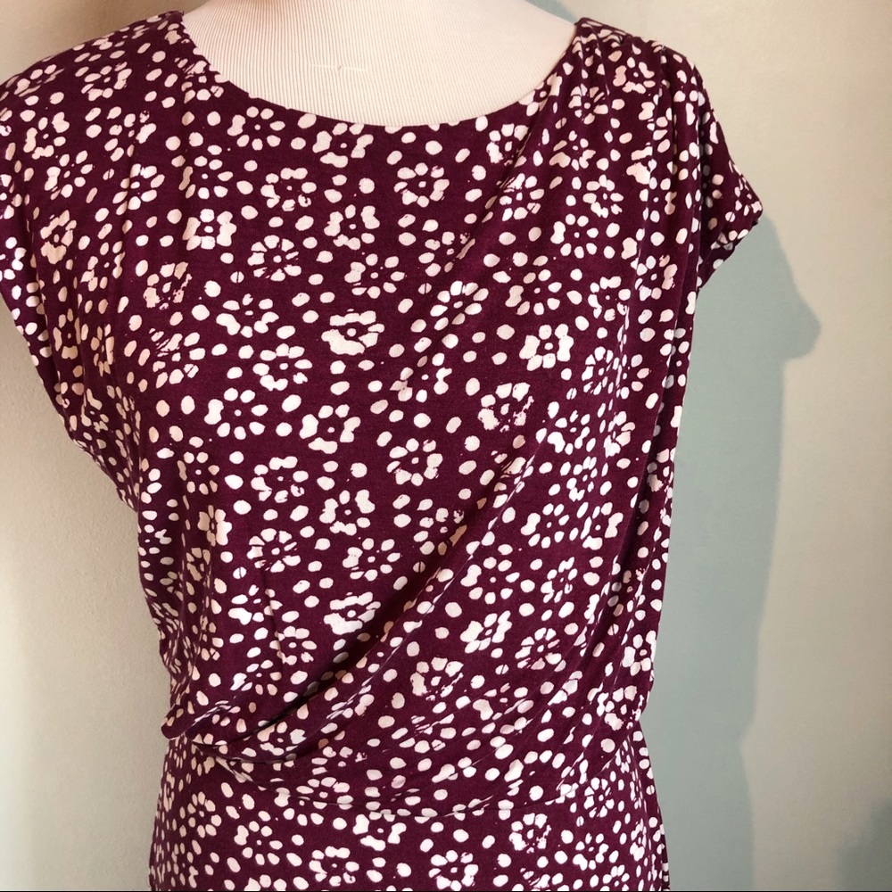 Loft Purple Burgundy Floral Jersey Casual Dress, size Small - Picture 3 of 8